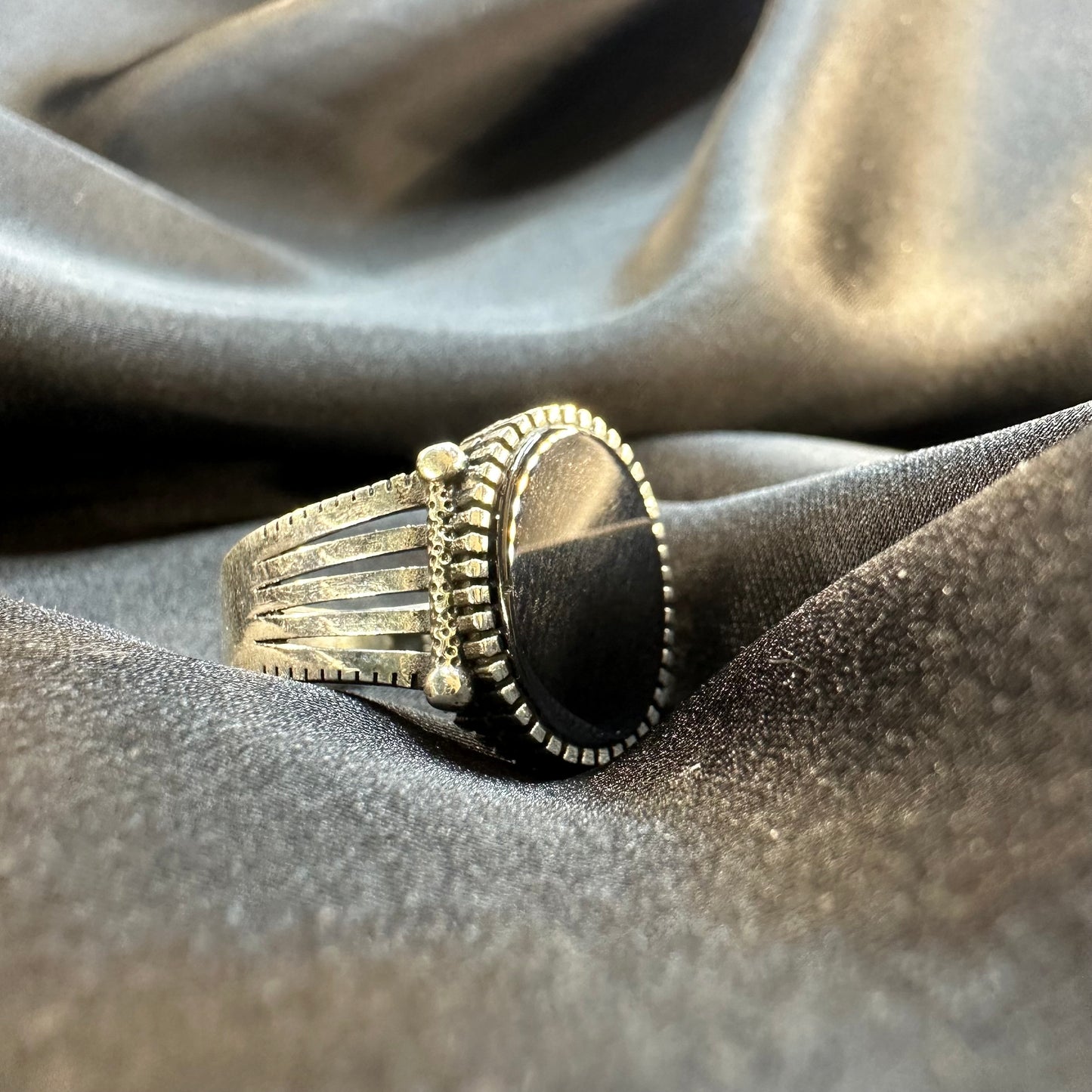 Obsidian Valor Silver Ring
