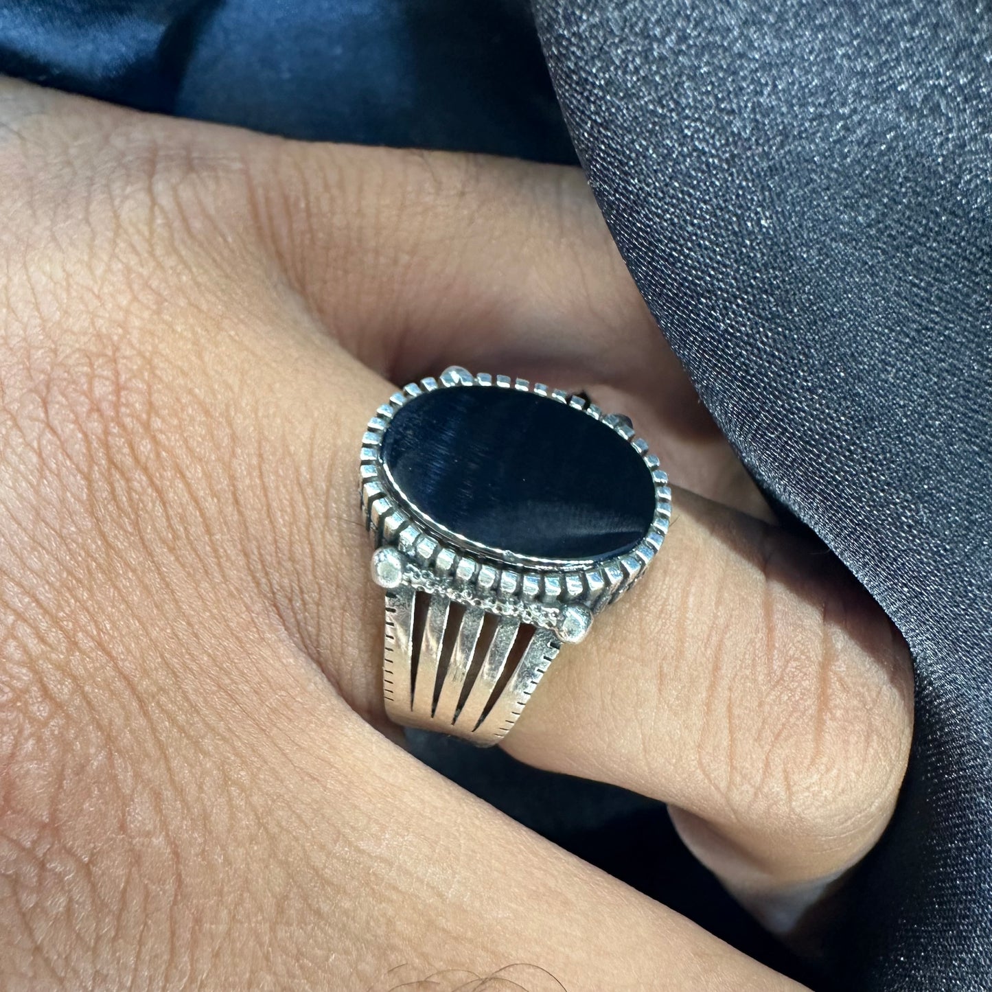 Obsidian Valor Silver Ring
